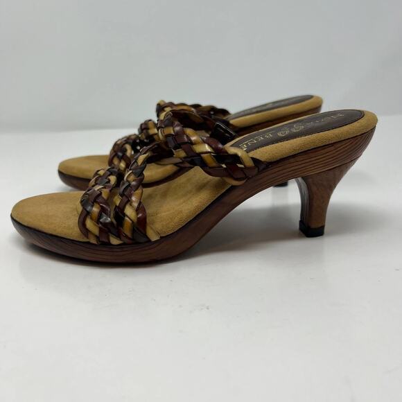 Nota Bene Shoes - Nota Bene Sandals Women's 7 Wood Kitten Heel Strappy Leather RARE Non-Slip EUC